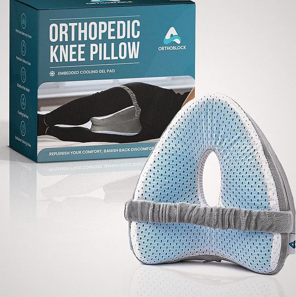 Kniekissen Memory Foam mit Kühlkissen und Kniebandage Veloursbezug Grau