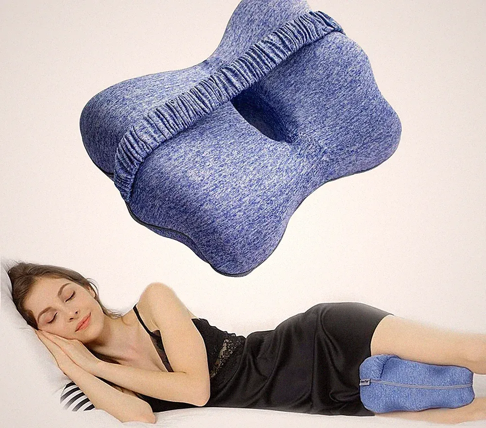 Kniekissen Orthopädisch Blau Memory Foam Beinkissen Schlafen Abnehmbarer Bezug