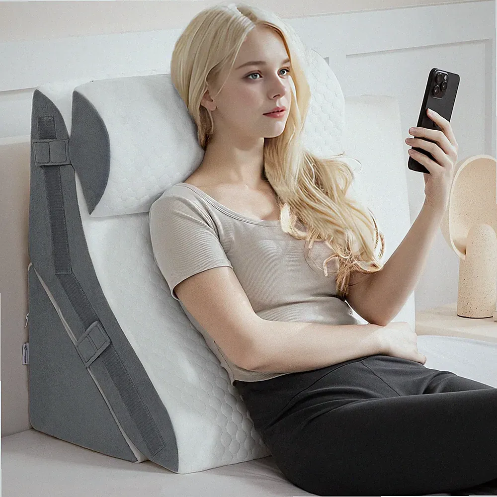 Kohentact 3-in-1 Orthopädisches Bett Keil Kissen Set Einheitsgröße, Grau & Weiß