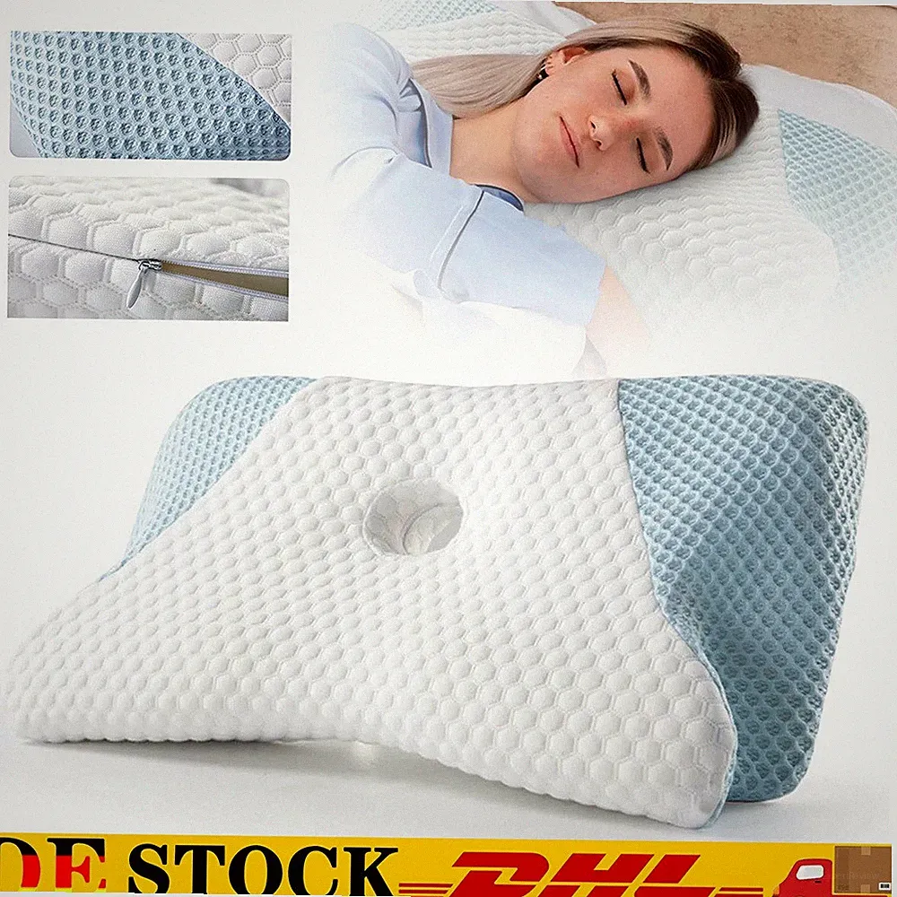 Konturiertes Kopfkissen Memory-Schaum Orthopädisches Schlafkissen Blau Weiß