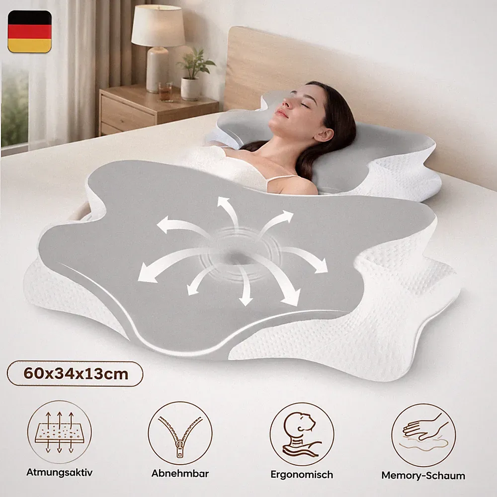 Kopfkissen Orthopädisch Nackenkissen Memory Foam gegen Nackenschmerzen Grau-weiß