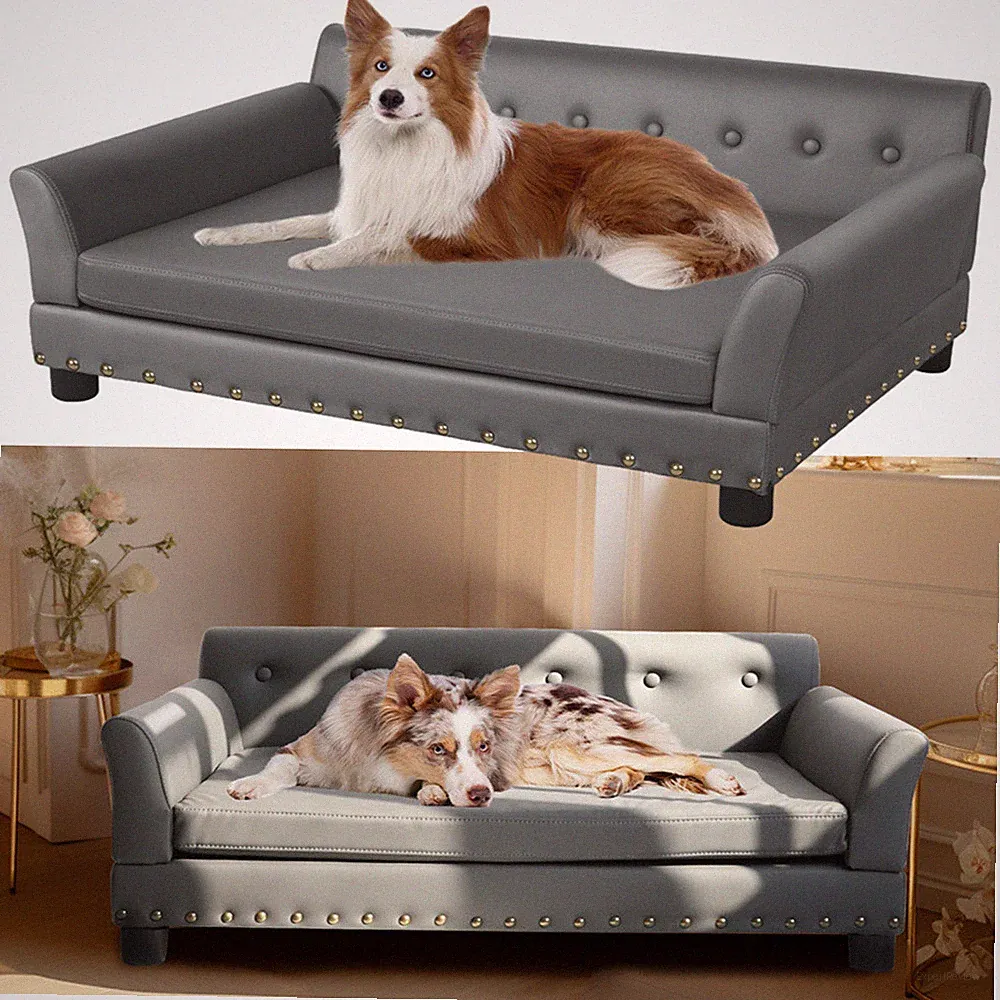 L/XL Hundesofa für Große-Hunde Hundecouch Leder orthopädisches Hundekissen Grau