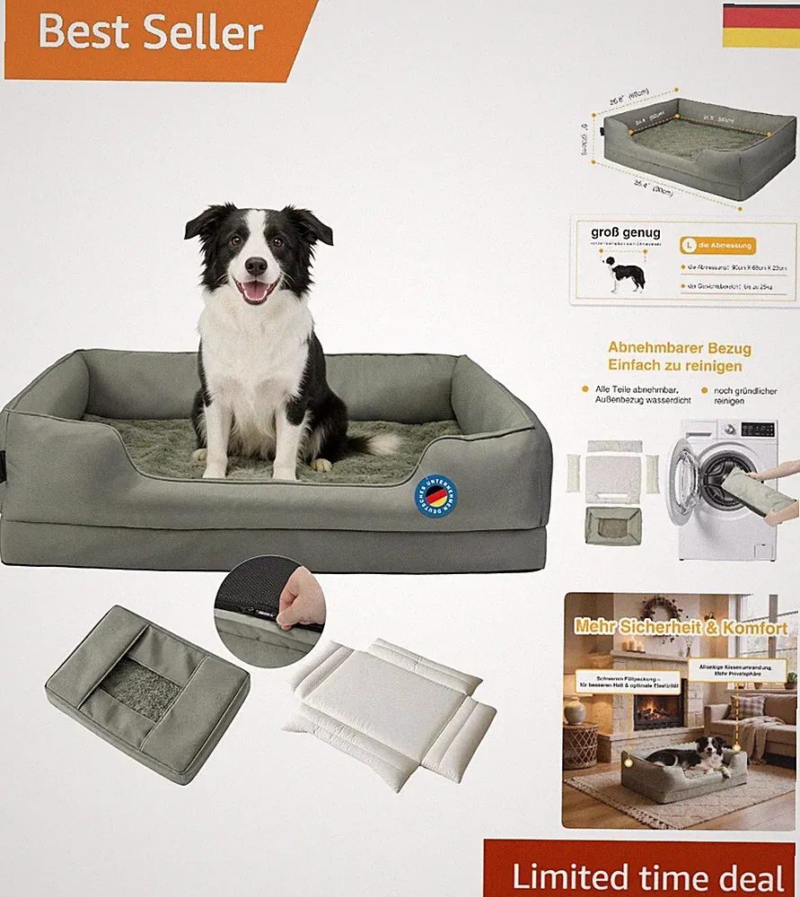 Luxuriöses orthopädisches Hundebett 90x68cm für große und mittelgroße Hunde