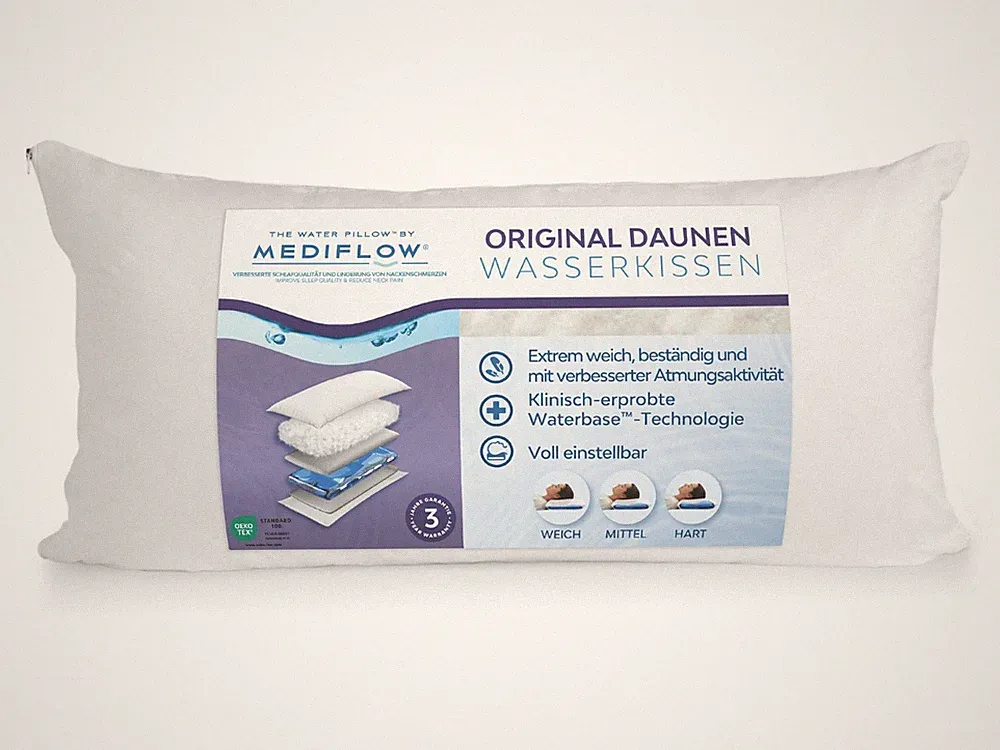 Mediflow Wasserkissen - Daunenkissen - Linderung von Nackenschmerzen - geprüft