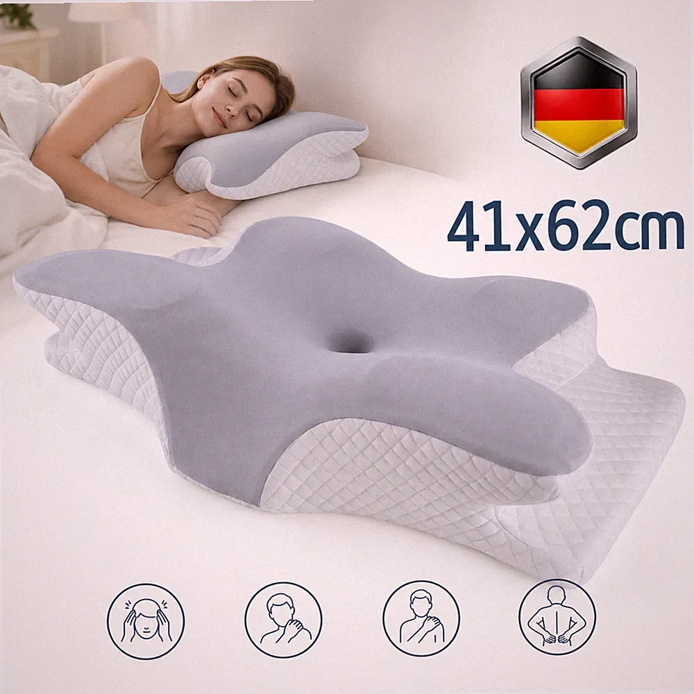 Memory Foam 2in1 Nackenstützkissen Ergonomisch für Rücken Seiten Bauchschläfer