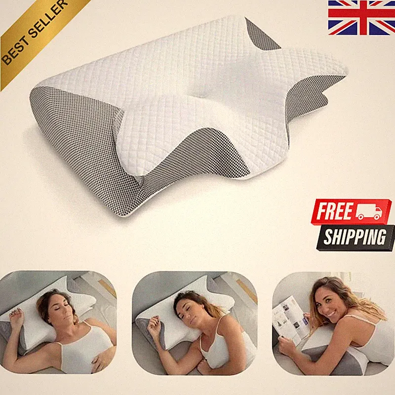 Memory Foam Hals-Kissen, ergonomisches orthopädisches Kissen zur Linderung von Nackenschmerzen UK