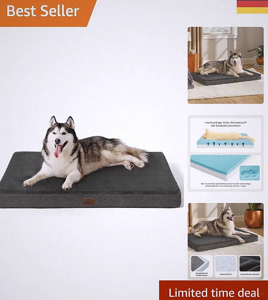 Memory Foam Hundekissen für große Hunde - Orthopädisch, Dunkelgrau & 120x74cm