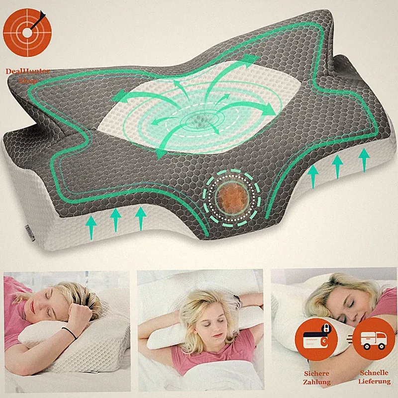 Memory Foam Kissen Ergonomisch 64x12,5/10,5x38cm Nackenstützkissen Schlafkissen