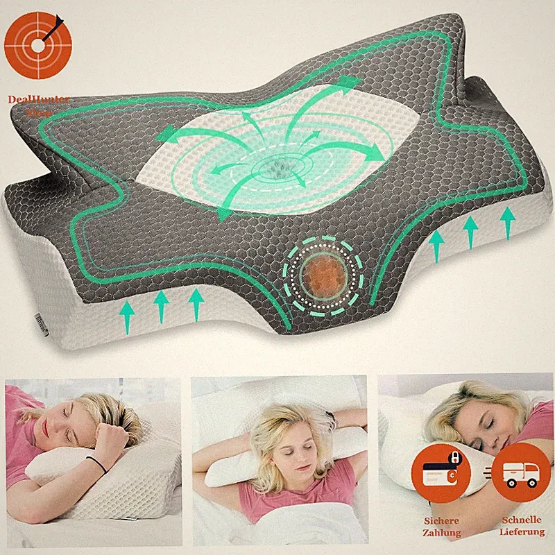 Memory Foam Kissen Ergonomisch Nackenstützkissen 64x12,5/10,5x38cm Schlafkissen