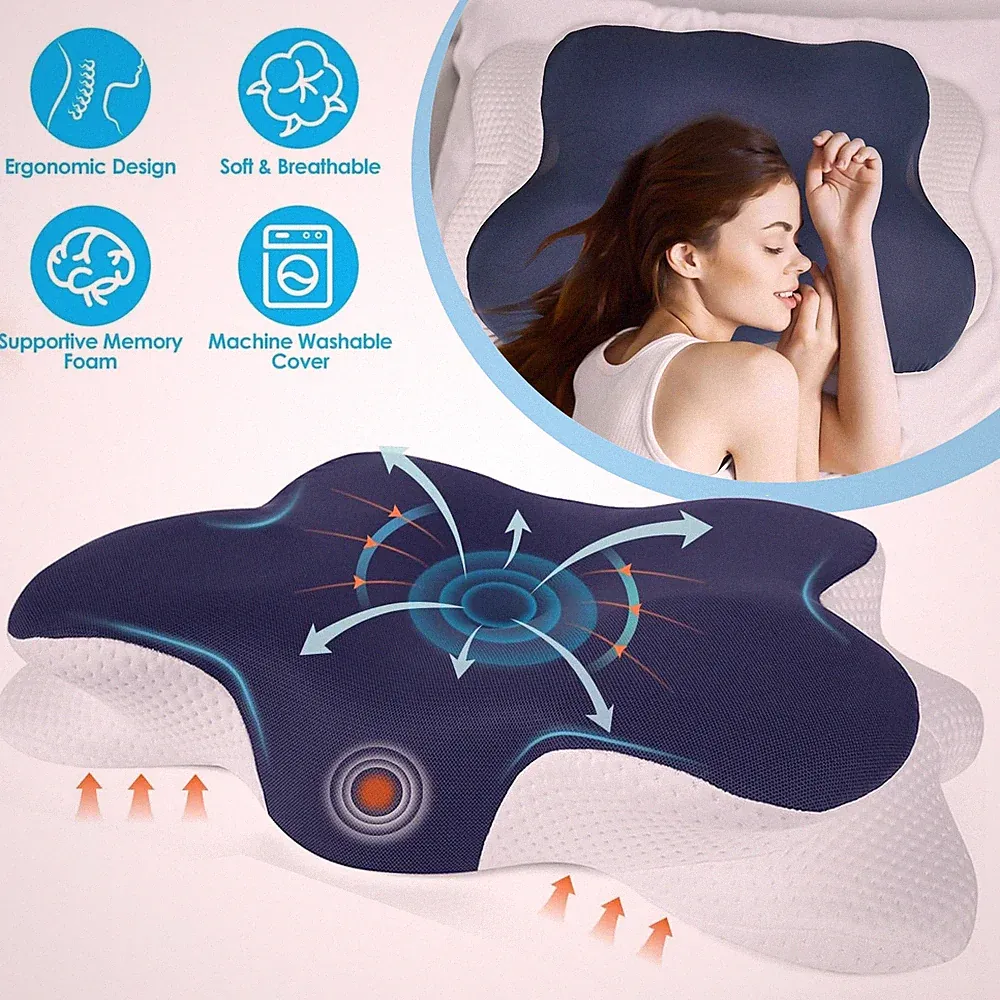 Memory Foam Kissen Nackenkissen Orthopädisches Kopfkissen mit Abnehmbarem Bezug