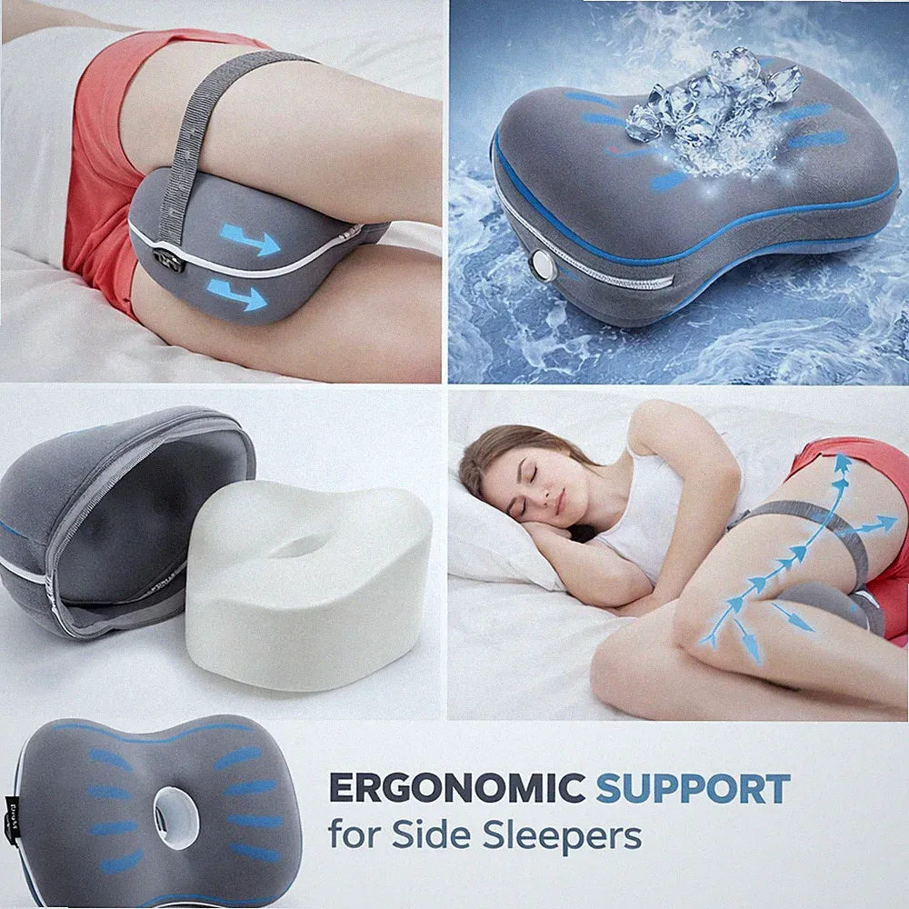 Memory Foam Kniekissen Kühlbezug Ergonomische Beinstütze für Seitenschläfer