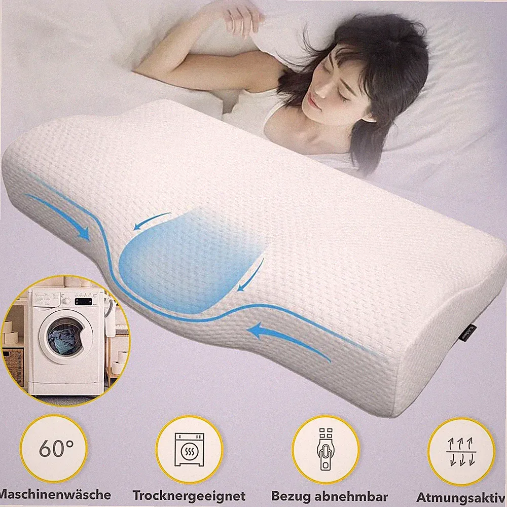 Memory Foam Kopfkissen Nackenkissen Ergonomisch Rücken Seitenschläferkissen 2in1