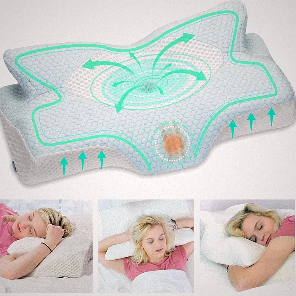 Memory Foam Nackenkissen Seitenschläfer Orthopädisch Schlafkissen Blau
