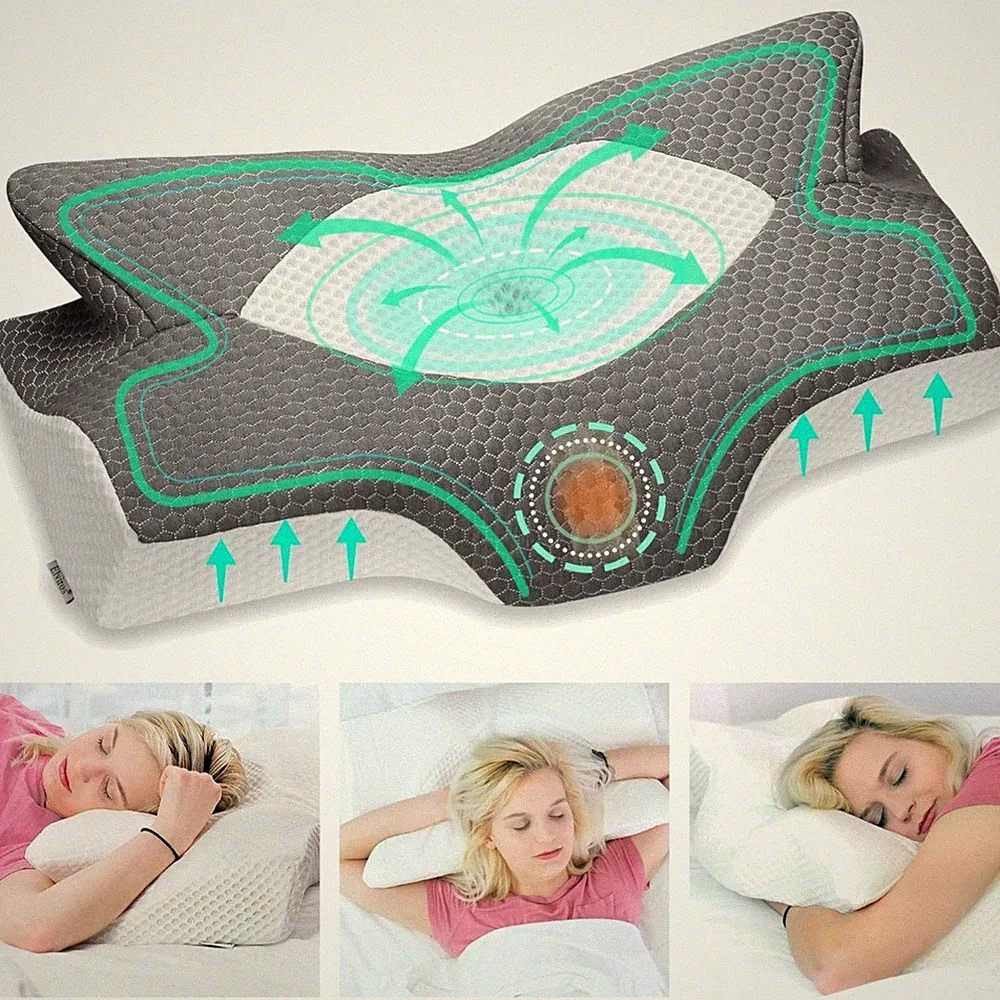 Memory Foam Nackenstützkissen mit abnehmbarem Bezug - 64x38 cm für Schlaf