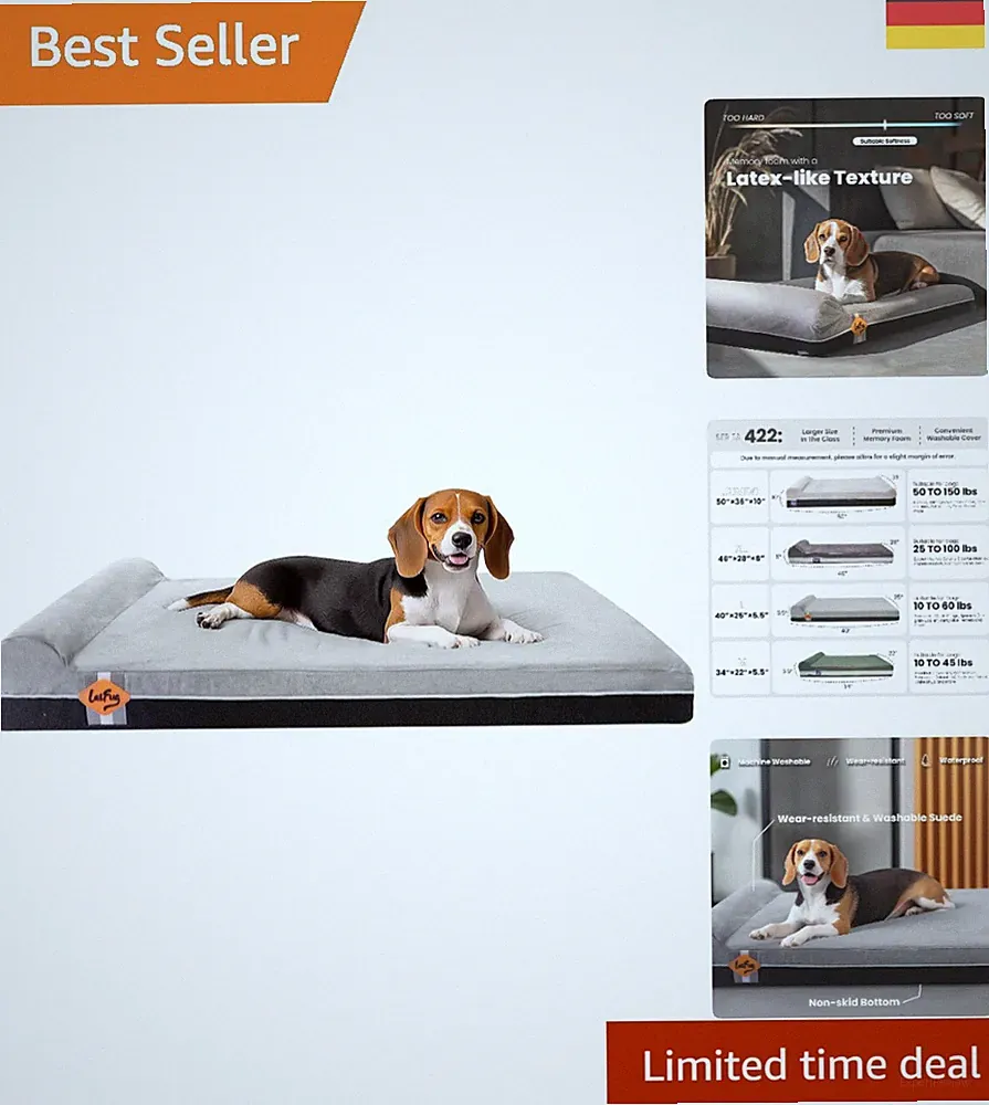 Memory-Schaum Hundebett für große Hunde - Rutschfeste und Pflegeleichte Lösung