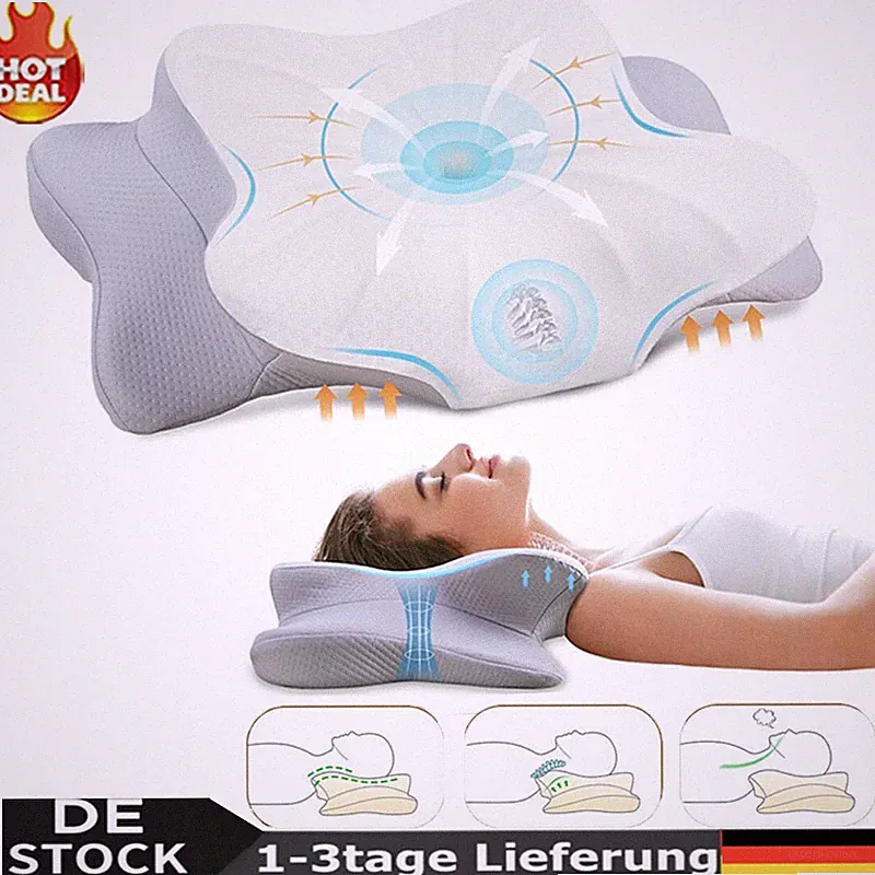 Nacken Therapiekissen Memory Schaum grauweiß Orthopädisch Ergonomisch Schmerzen