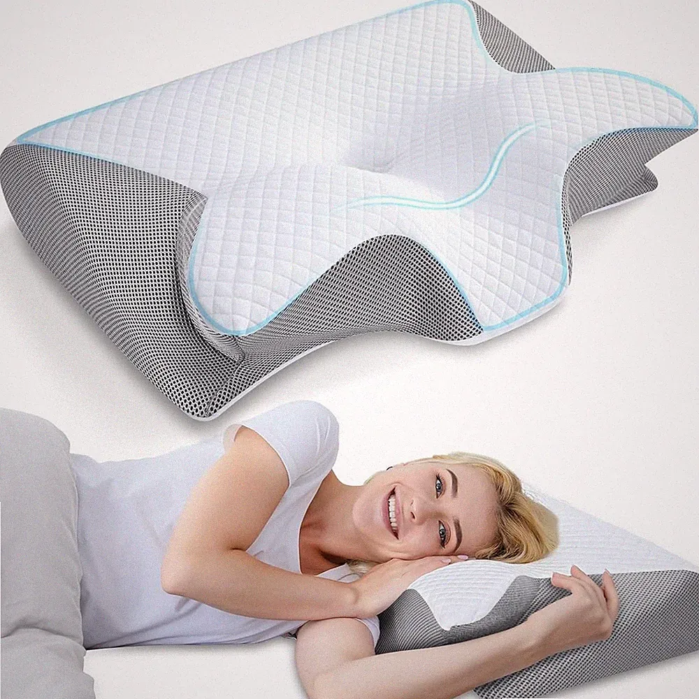 Nacken Therapiekissen Weißgrau Orthopädisch Ergonomisch Schmerzen Memory Schaum