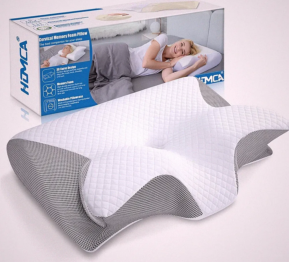 Nackenkissen 2 in 1 Memory Foam 60x40x12 cm grau orthopädisch ergonomisch Reise
