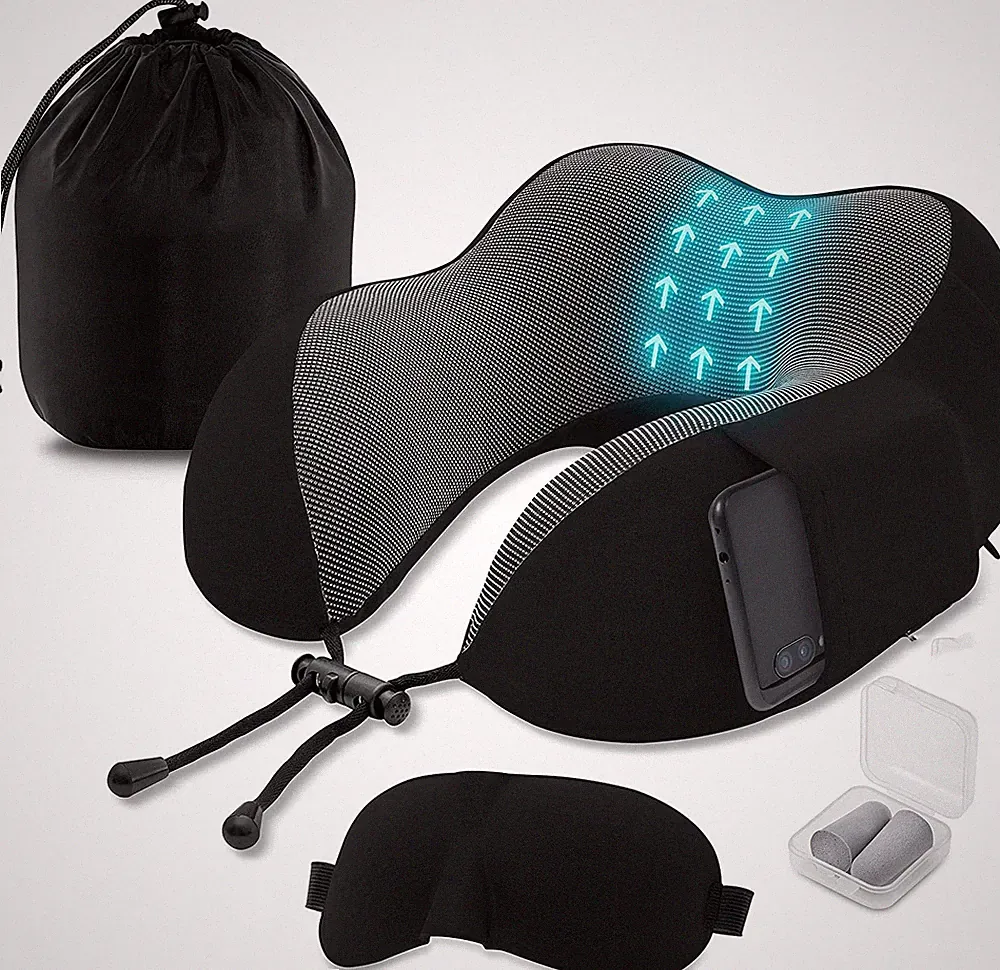 Nackenkissen Flugzeug Reisekissen Auto Memory Foam Orthopädisches Kissen Schwarz