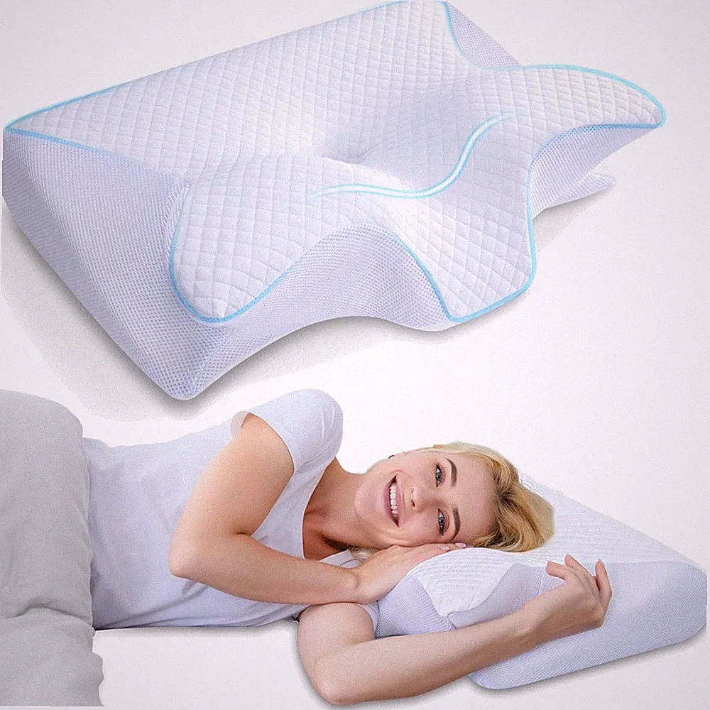 Nackenkissen Memory Foam 2 in 1 ergonomisch Kopfkissen Rücken Seiten Bauch