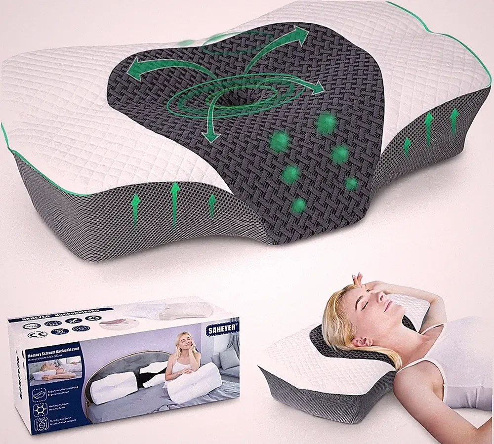 Nackenkissen Memory Foam 2 in 1 orthopädisch ergonomisch Grau Schlafkissen