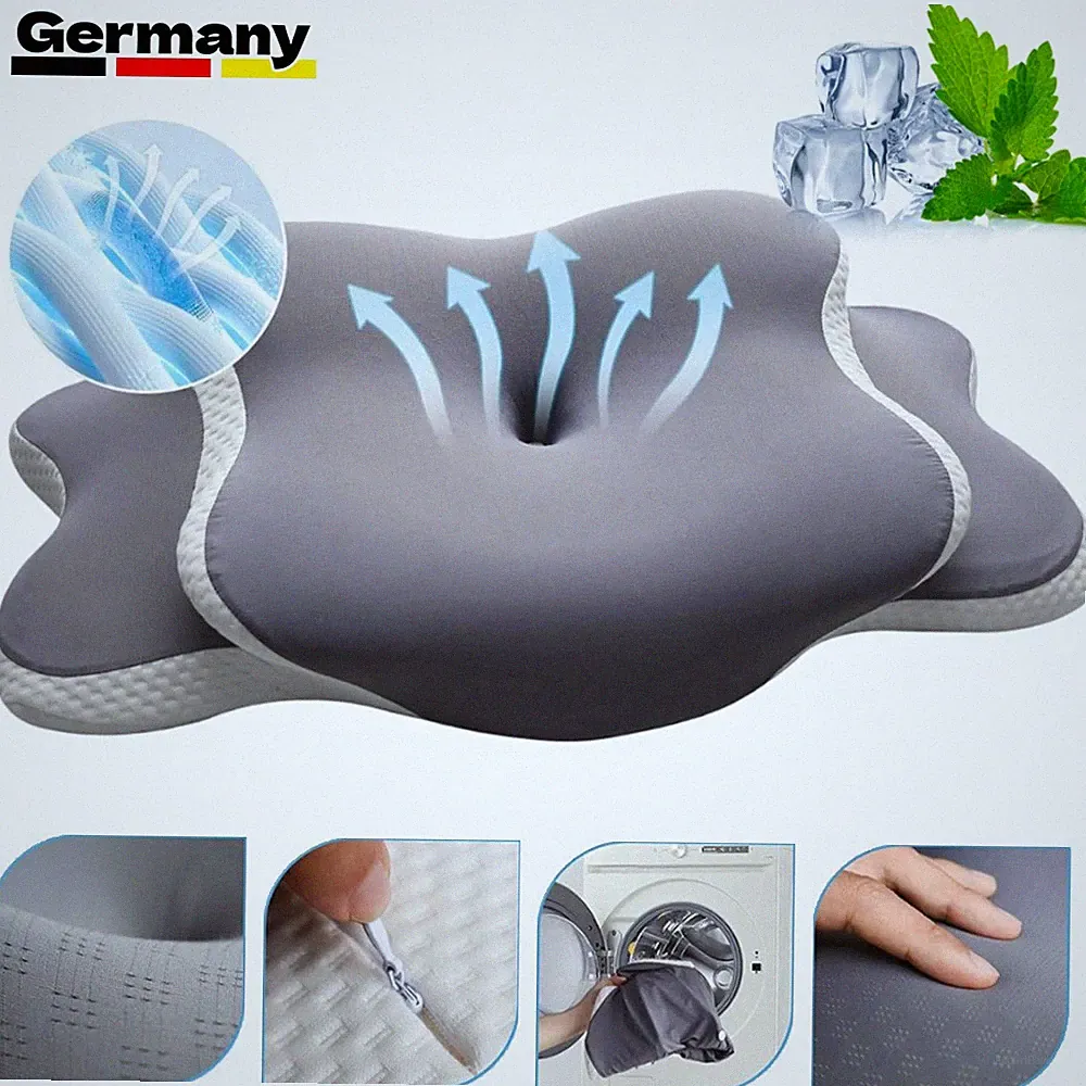 Nackenkissen Memory Foam Ergonomisches Kissen 65×39,7×9/14 cm Waschbarer Bezug