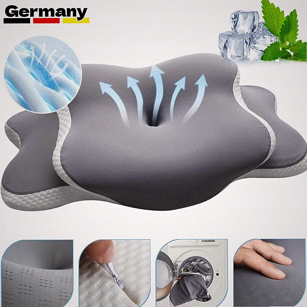 Nackenkissen Memory Foam Ergonomisches Kissen 65×39,7×9/14 cm Waschbarer Bezug