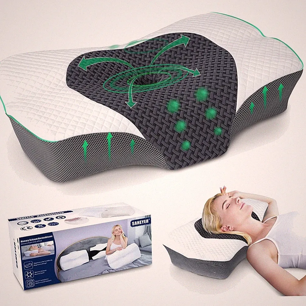 Nackenkissen Memory Foam orthopädisch ergonomisch, 60x40cm, waschbar, atmungs...