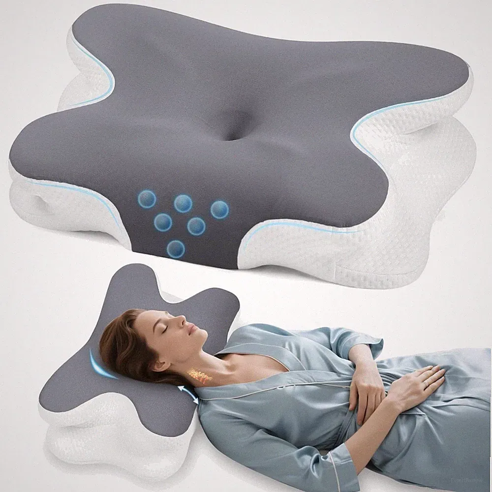 Nackenkissen Memory Foam orthopädisch Kopfkissen Dunkelgrau