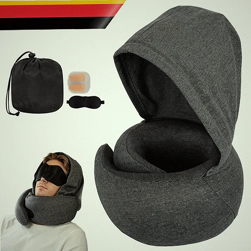Nackenkissen mit Kapuze Flugzeug & Auto Reisekissen Nackenhörnchen Kopfstütze DE