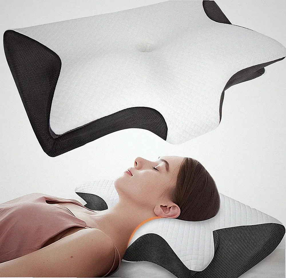 Nackenkissen Orthopädisch Ergonomisch Memory Foam Atmungsaktiv Schwarz für