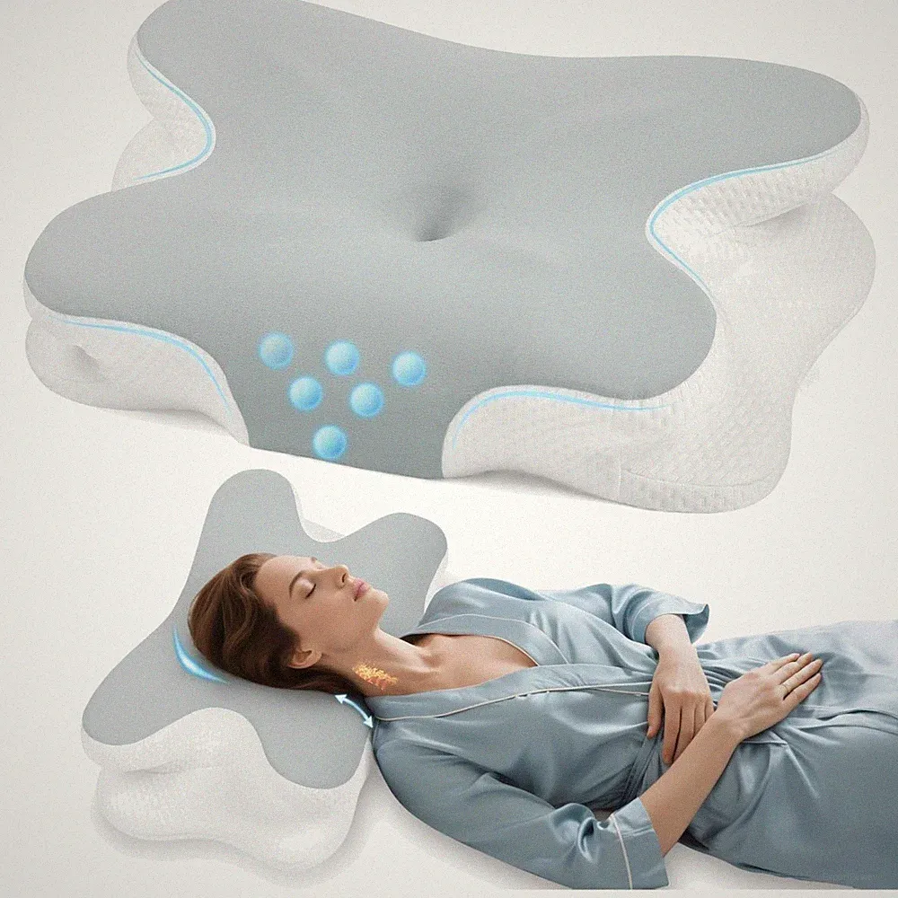 Nackenkissen Orthopädisch Memory Foam Eisseide Bezug Seitenschläfer