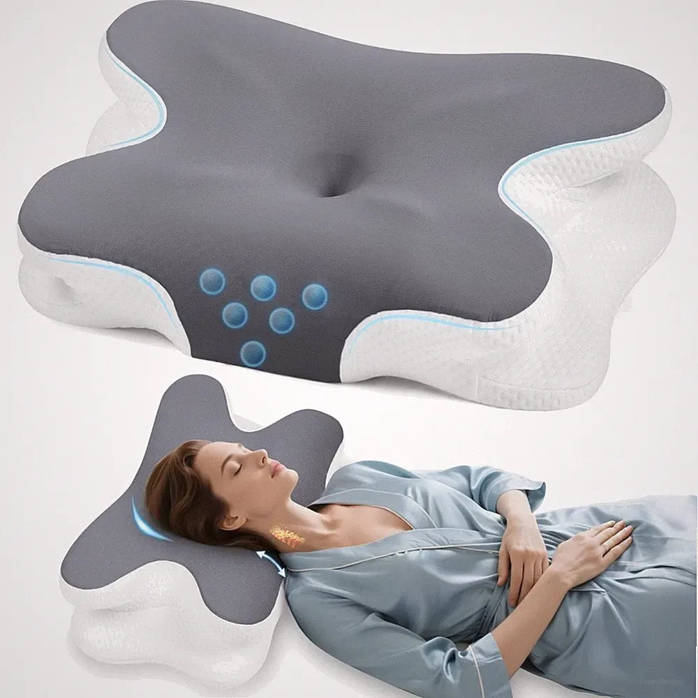 Nackenkissen Orthopädisch Memory Foam Eisseide Bezug Seitenschläfer Rücken Ba...