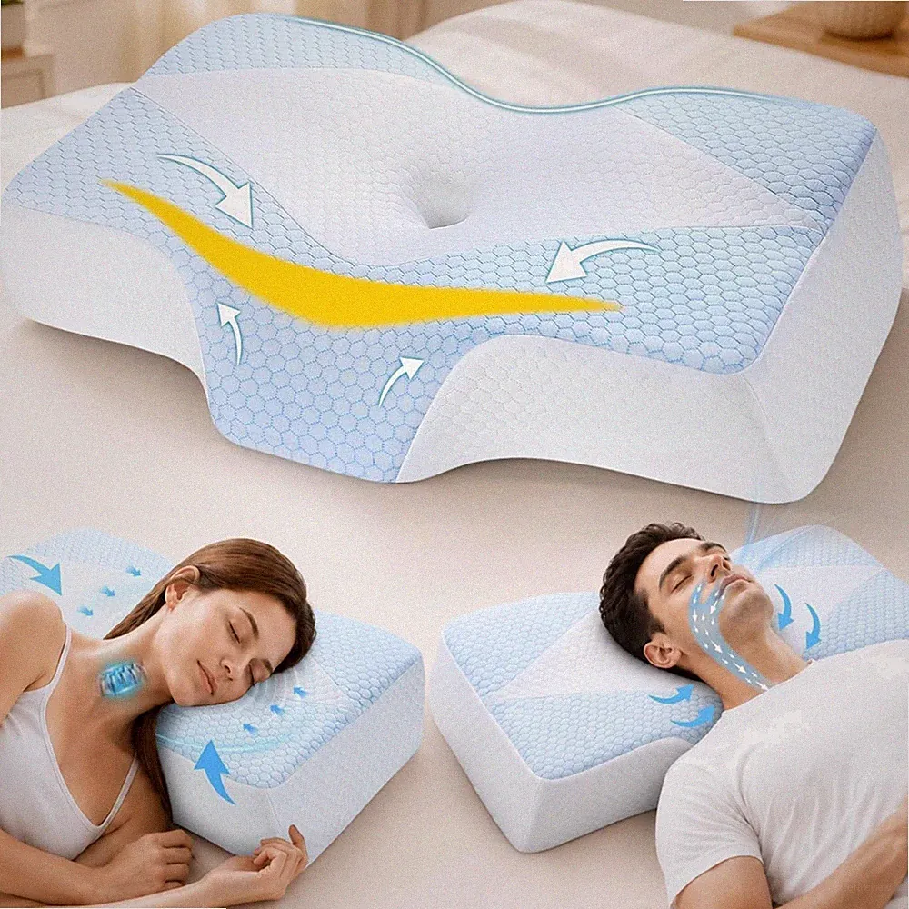 Nackenkissen Orthopädisch Memory Foam Seitenschläfer Kopfkissen blau