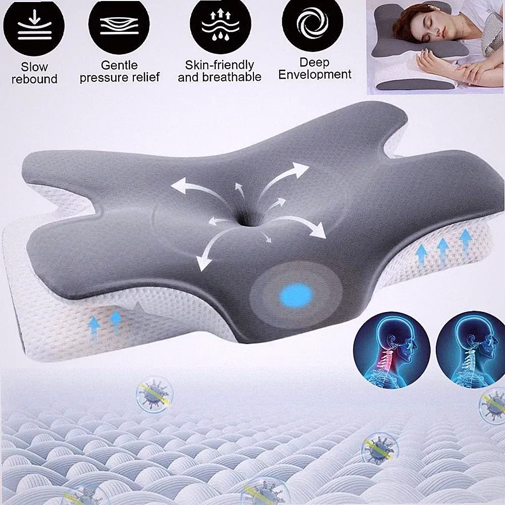Nackenstützkissen Memory Foam Kissen Atmungsaktiv Seiten Rücken Bauchschläfer DE