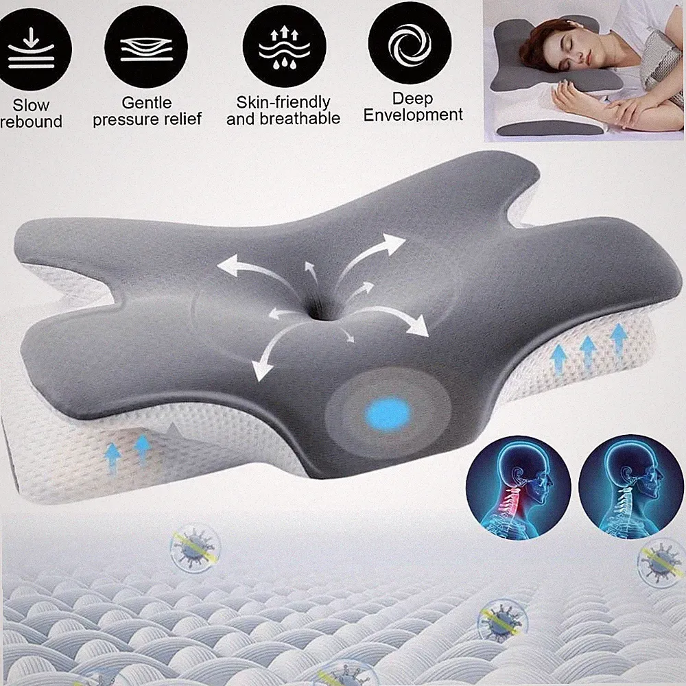 Nackenstützkissen Memory Foam Kissen Atmungsaktiv Seiten Rücken Bauchschläfer DE