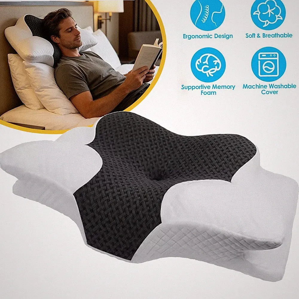 Nackenstützkissen Memory Foam Orthopädisches Kopfkissen Nackenkissen mit 2 Höhen