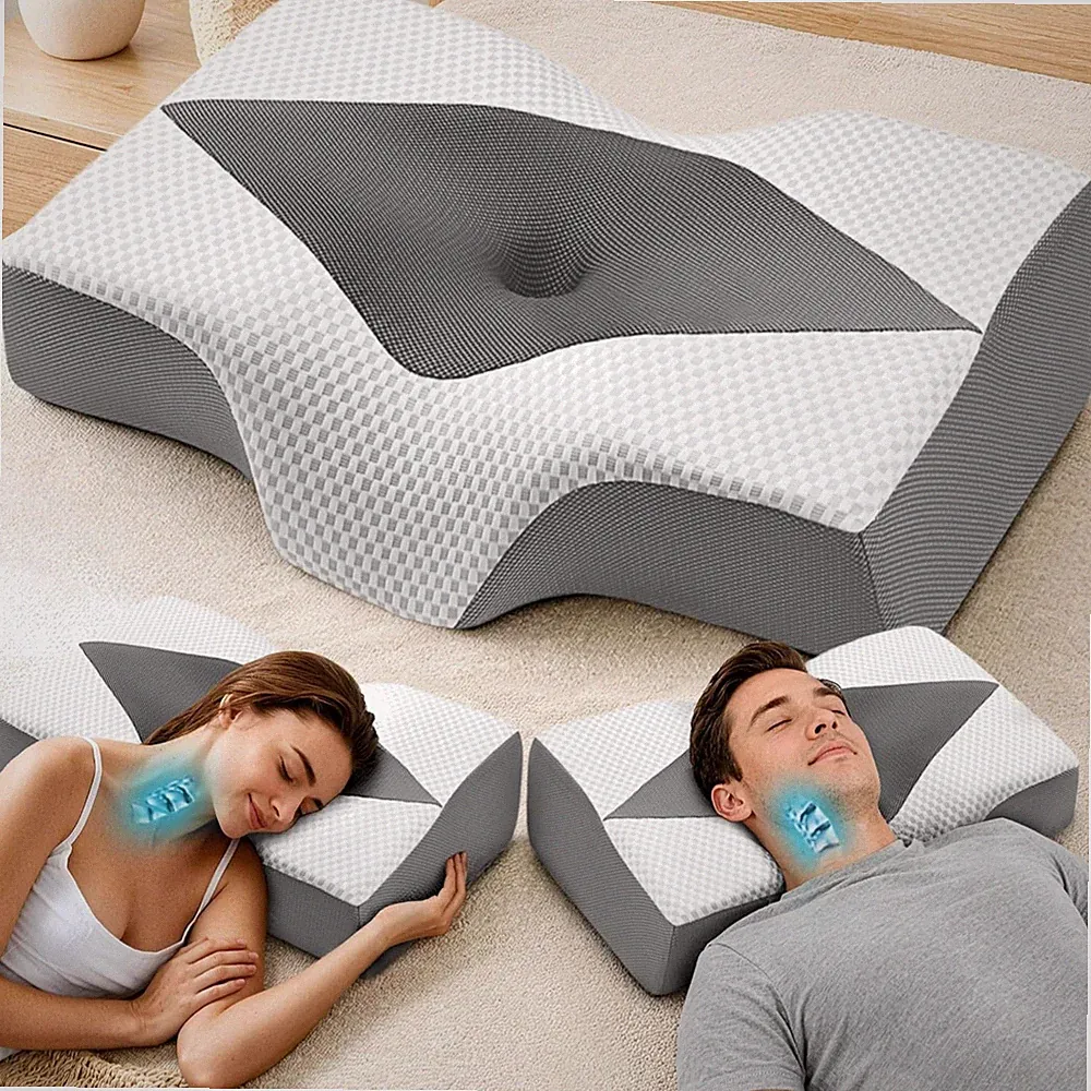 Nackenstützkissen Nackenkissen orthopädisch Memory Foam 2 Höhen Grau