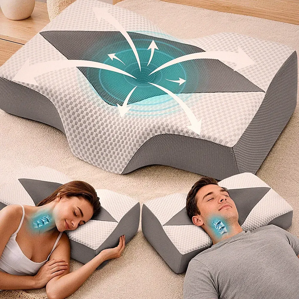 Nackenstützkissen Orthopädisch Ergonomisch Memory Foam 2 Höhen Grau