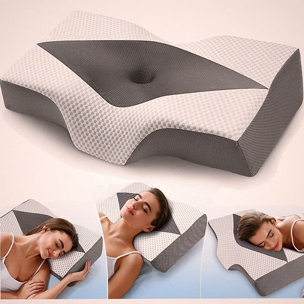 Nackenstützkissen orthopädisch Memory Foam Kopfkissen ergonomisch 2 Höhen