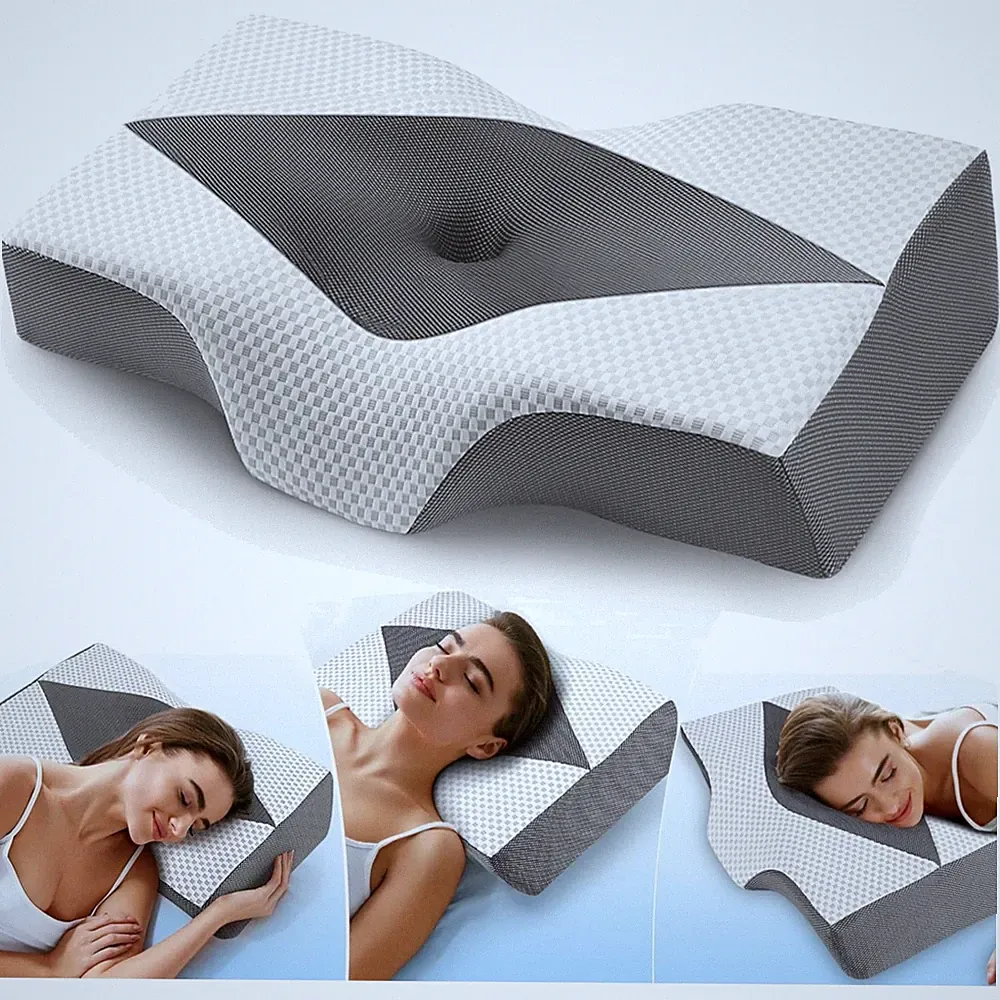 Nackenstützkissen orthopädisch Memory Foam Seitenrückenschläfer Grau