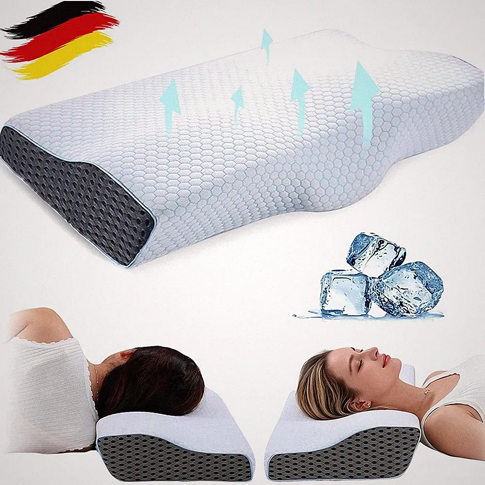 Nackenstützkissen Orthopädisches Memory Foam Kopfkissen Ergonomisch 50×30×10cm