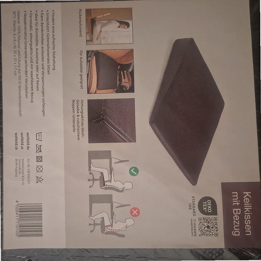 Orbisana Keilkissen Orthopädisch mit schwarzem Bezug - Ergonomisches Sitzkissen