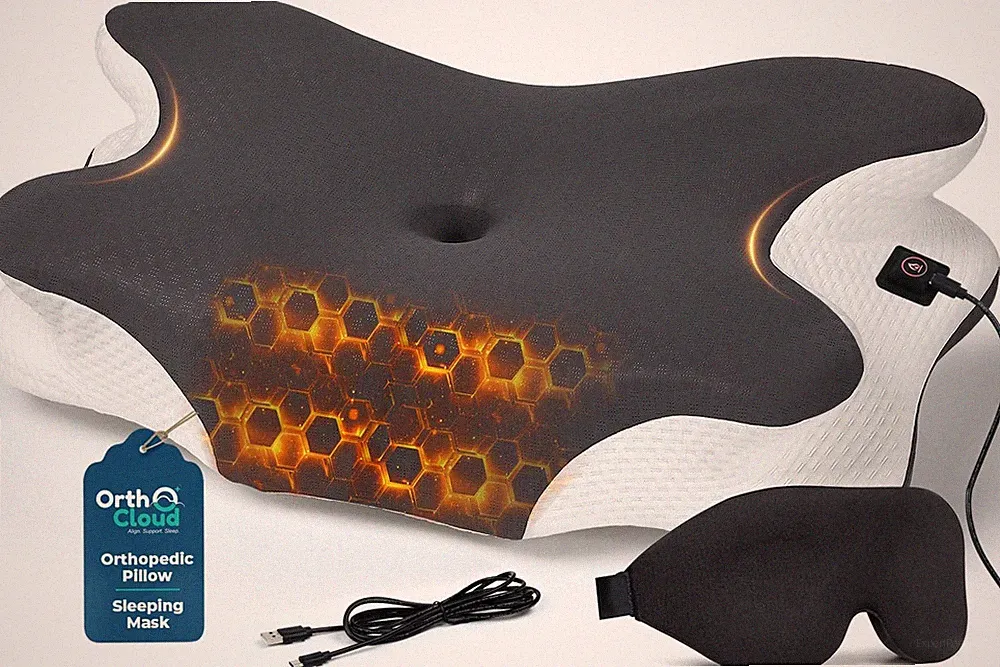OrthoCloud beheizbares orthopädisches Kissen für Nacken und Einheitsgröße, grau & weiß