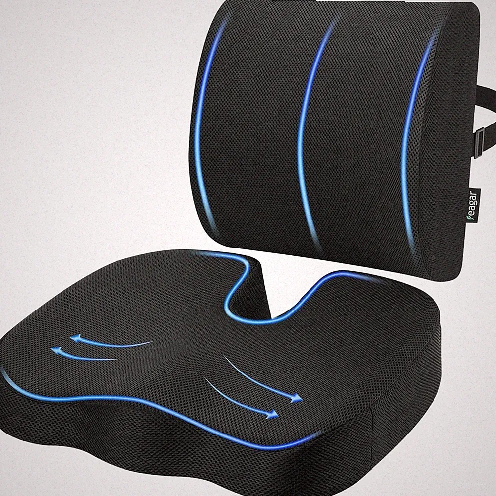 Orthopädisch Sitzkissen Set Lendenkissen Memory Foam Bürostuhl Auto Rollstuhl