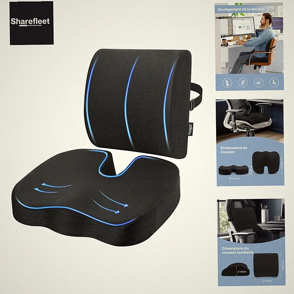 Orthopädisch Sitzkissen Set mit Lendenkissen - Memory Foam Steißbeinkissen En...