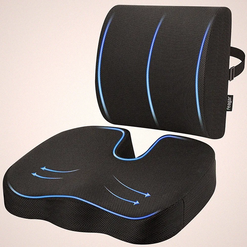 Orthopädisch Sitzkissen Set mit Lendenkissen Memory Foam Steißbeinkissen Ent...