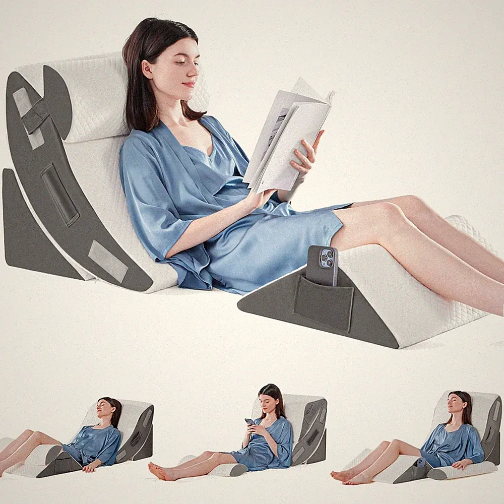 Orthopädische Bett Keilkissen Set 4 Stück Memory Foam Rücken Beine Nacken Unt...