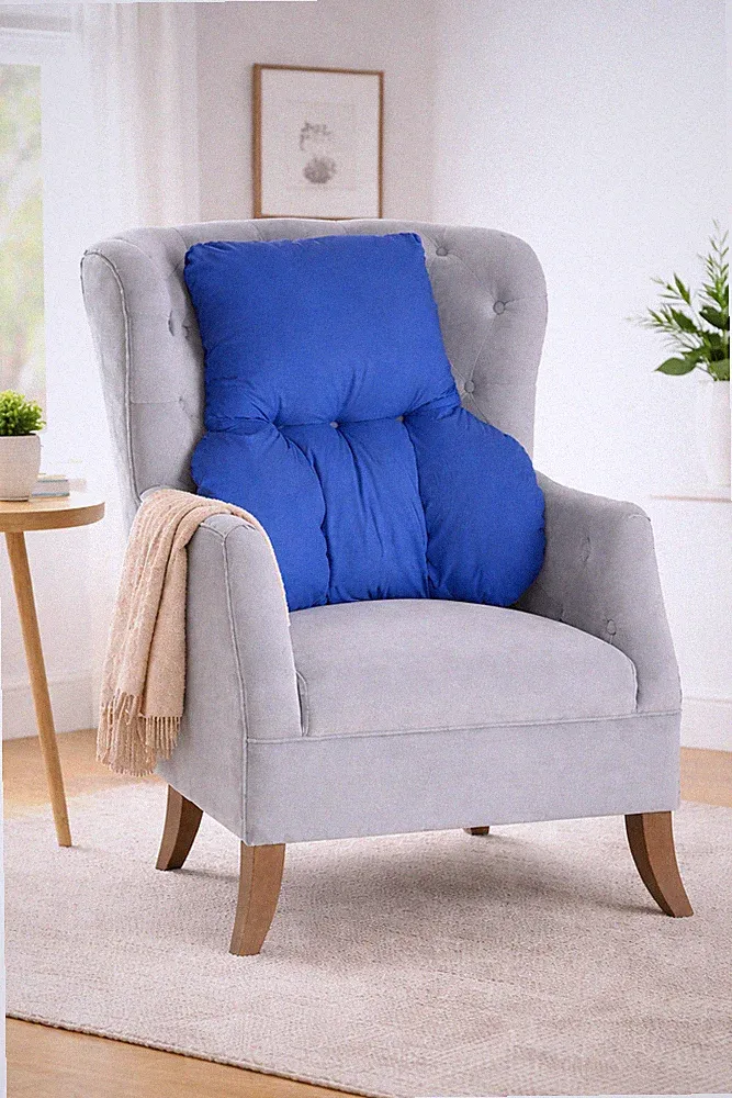 ORTHOPÄDISCHE RÜCKENSTÜTZE HOLZKISSEN KISSEN FÜR STUHL SOFA (MARINEBLAU)