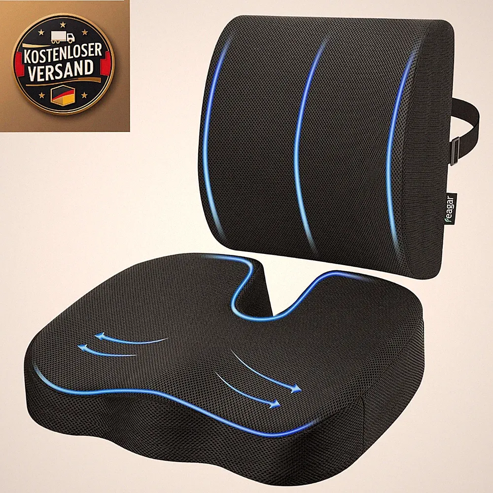 Orthopädische Sitzkissen Set mit Lendenstütze - Memory Foam Coccyx Kissen Lumb